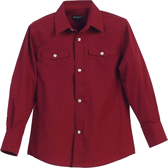 Men's Casual Western Cowboy Solid Long Sleeve Shirt with Pearl Snap-On Buttons