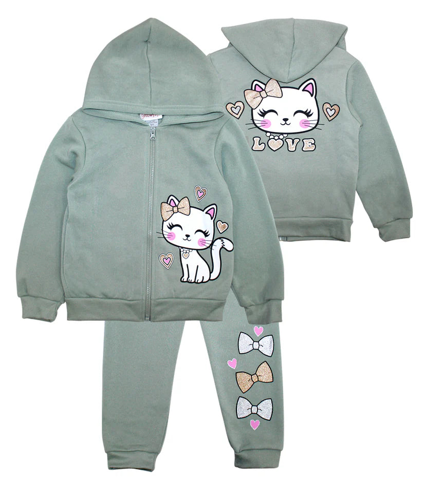 B-One Kids Fleece Jogger 2 Piece Set with Zipper Front Hooded Jacket and Jogger Pants for Toddler Girls