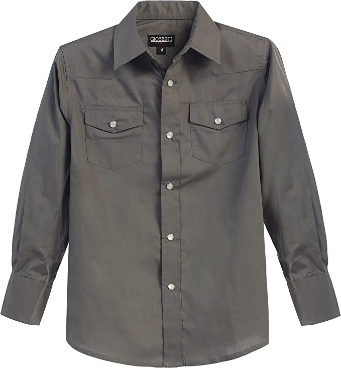 Men's Casual Western Cowboy Solid Long Sleeve Shirt with Pearl Snap-On Buttons