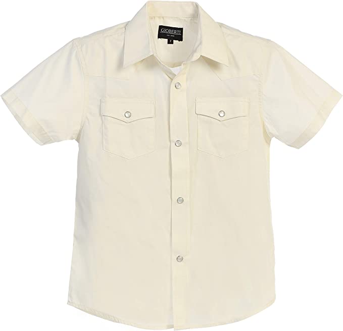 Men's Western Cowboy Casual Solid Short Sleeve Shirt with Pearl Snap-On Buttons