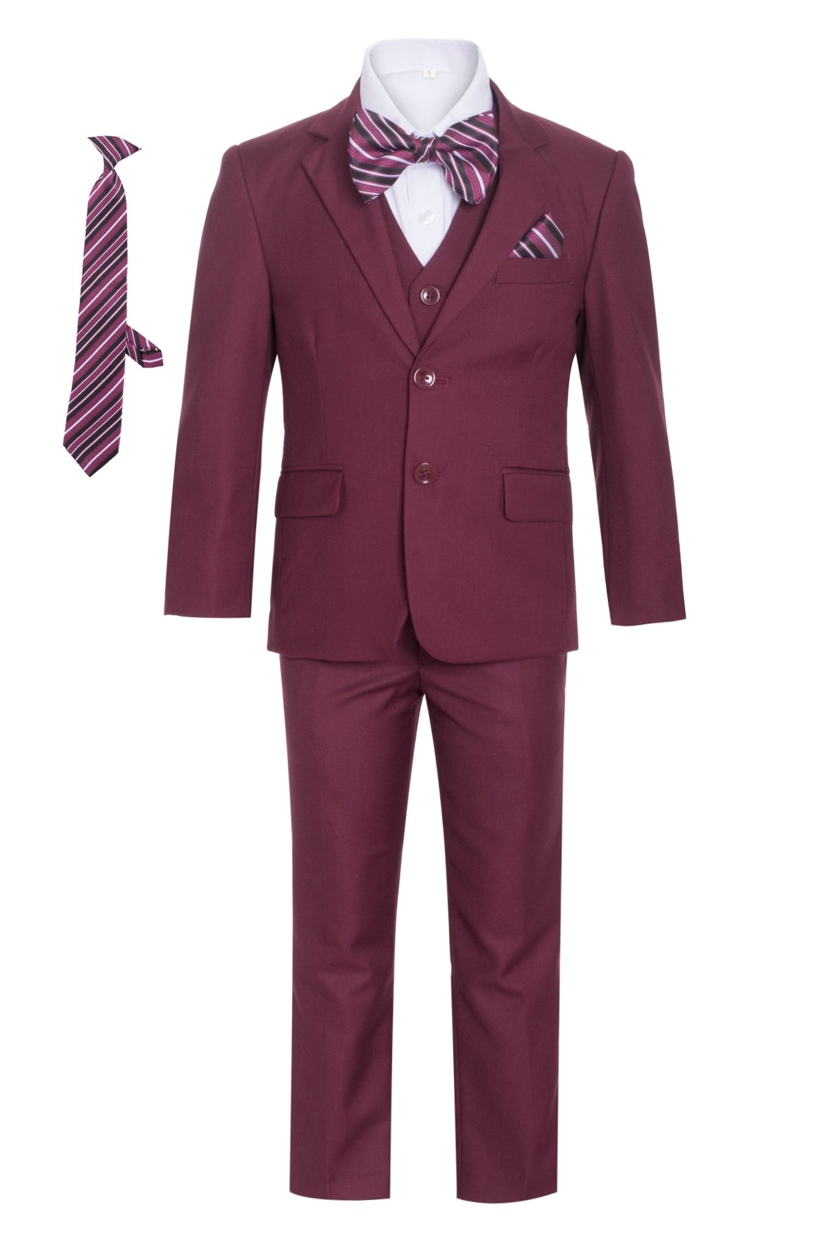 Teenage Boys Slim Fit Burgundy Formal Suit Set