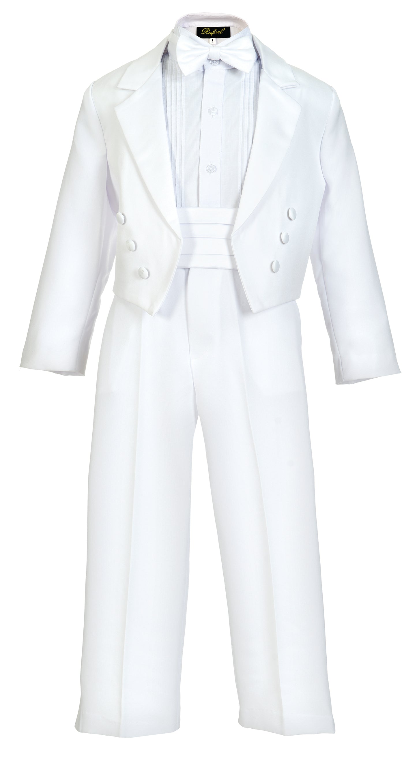 Boys 5- Piece Tail Tuxedo Set With Shirt And Bow Tie -White