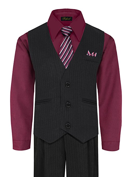 Boys Vest Pants Pinstriped 5 Piece Set With Shirt And Tie -Burgundy Suit Addiction Boys Vest Pants Pinstriped 5 Piece Set With Shirt And Tie -Burgundy Suit Addiction