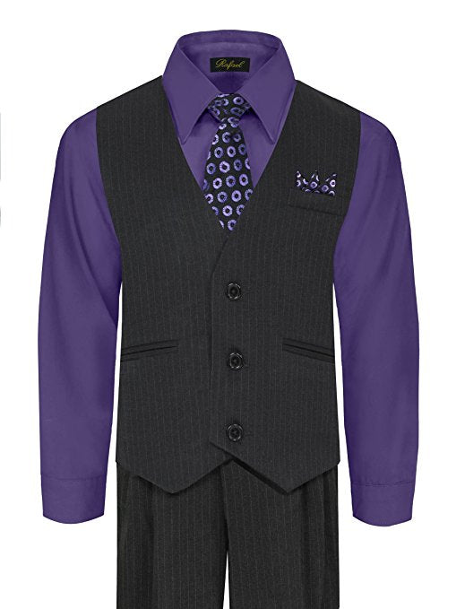 Boys Vest Pants Pinstriped 5 Piece Set With Shirt And Tie - Purple Suit Addiction Boys Vest Pants Pinstriped 5 Piece Set With Shirt And Tie - Purple Suit Addiction