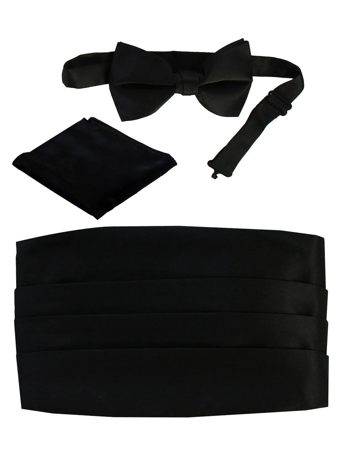 Adjustable Satin Cummerbund Set With Formal Bow Tie and Pocket Square