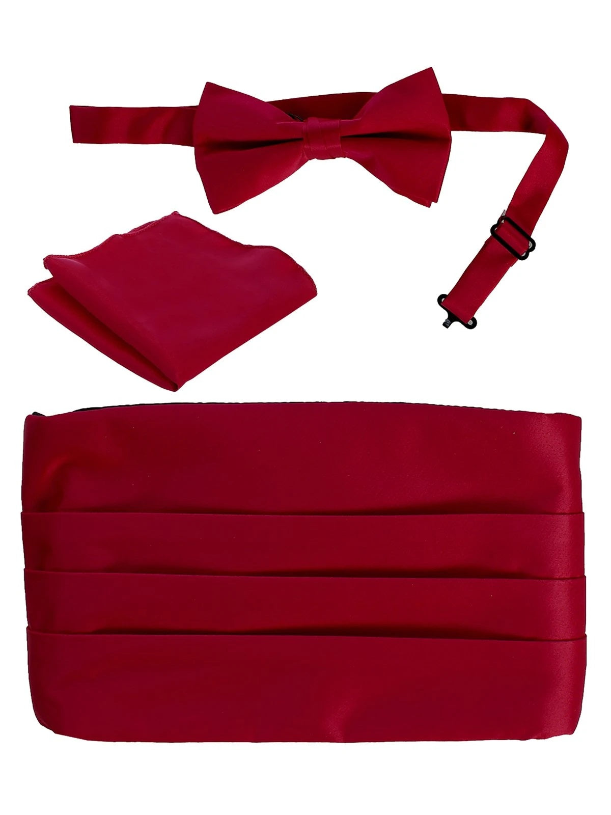 Adjustable Satin Cummerbund Set With Formal Bow Tie and Pocket Square