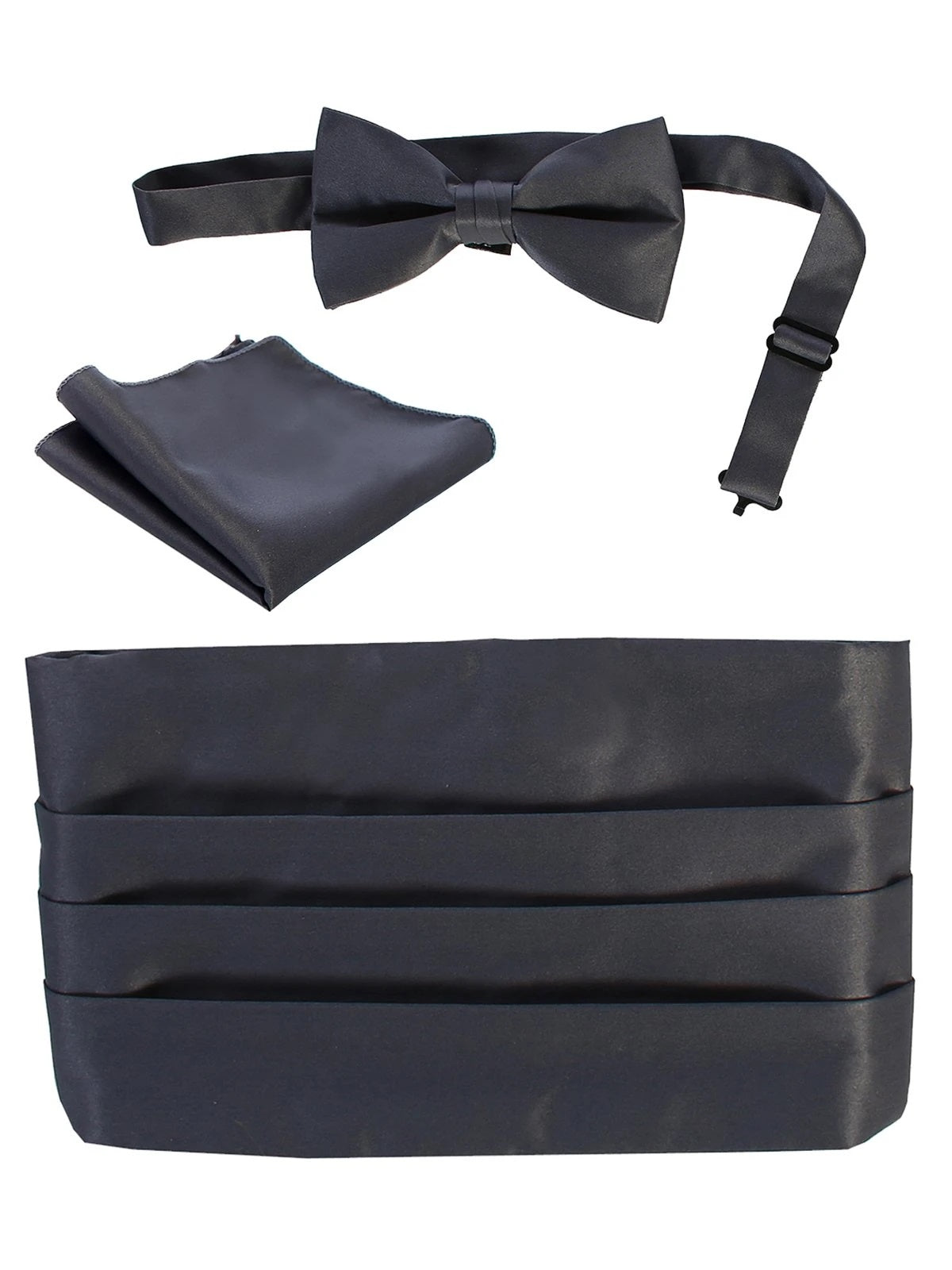 Adjustable Satin Cummerbund Set With Formal Bow Tie and Pocket Square