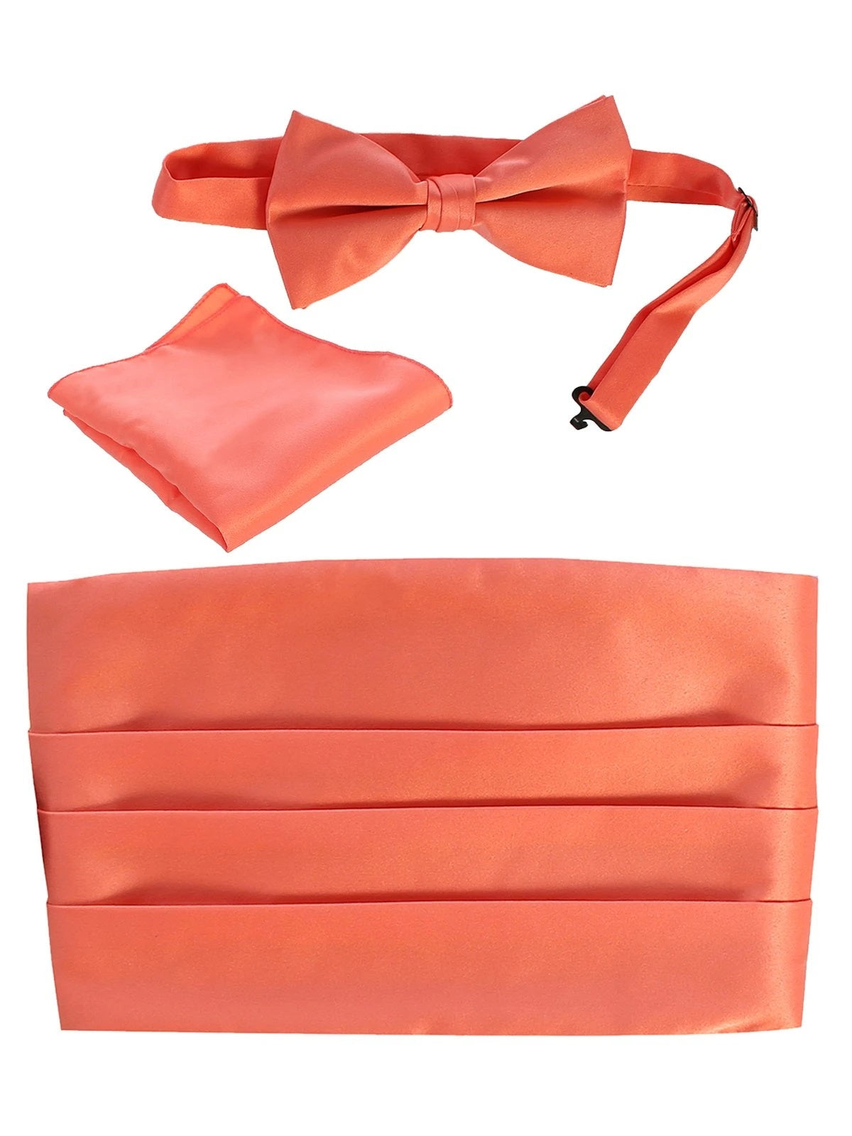 Adjustable Satin Cummerbund Set With Formal Bow Tie and Pocket Square