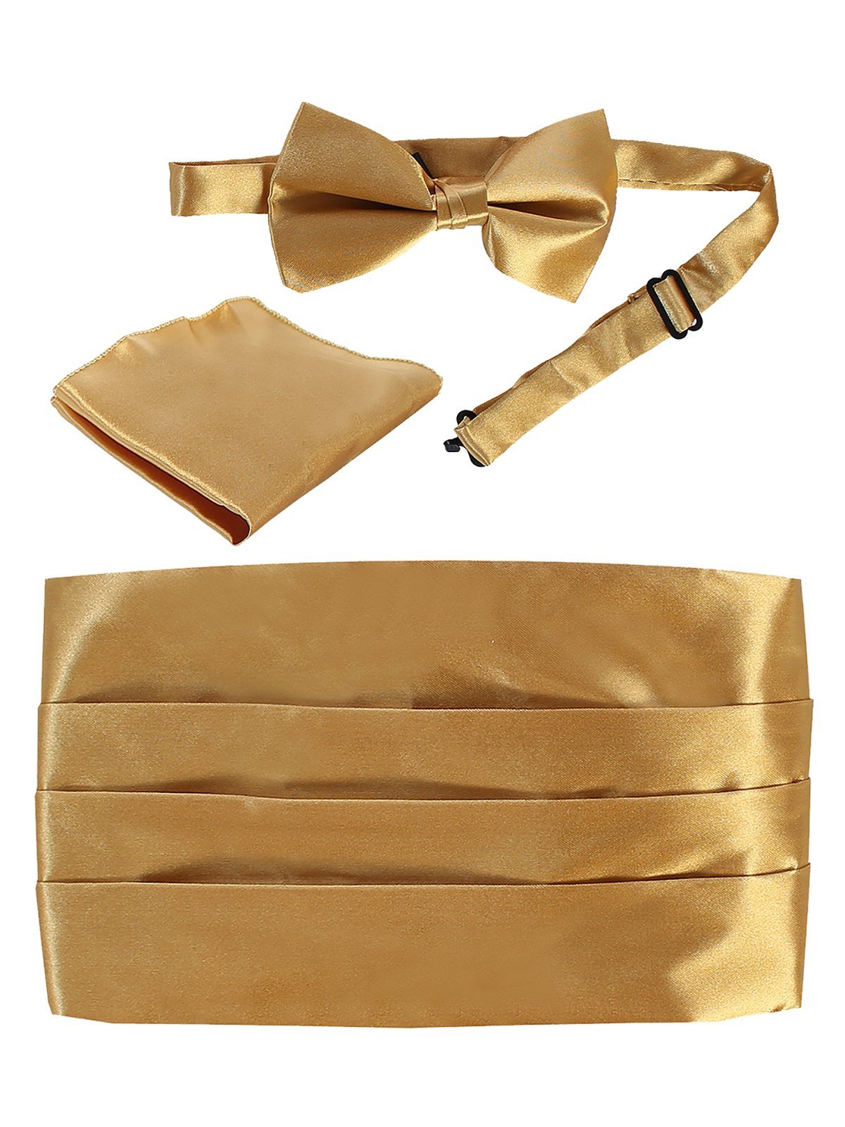 Adjustable Satin Cummerbund Set With Formal Bow Tie and Pocket Square