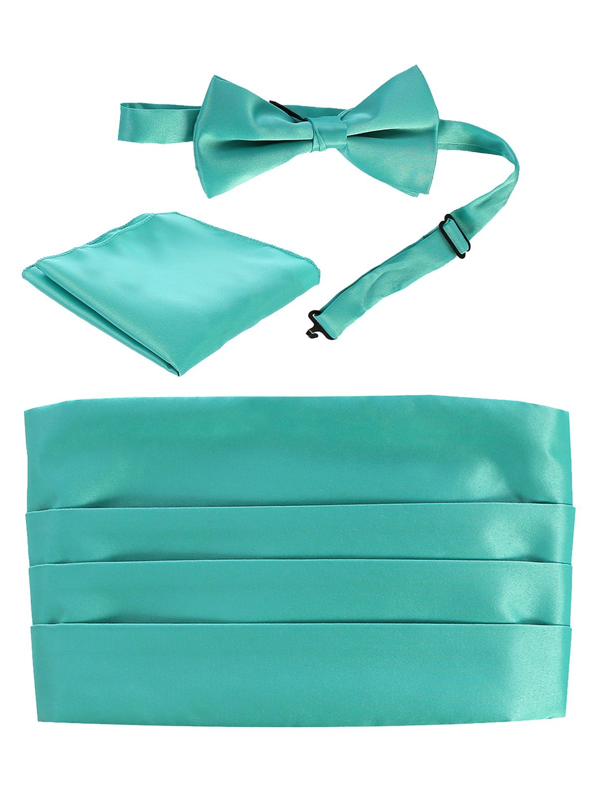 Adjustable Satin Cummerbund Set With Formal Bow Tie and Pocket Square