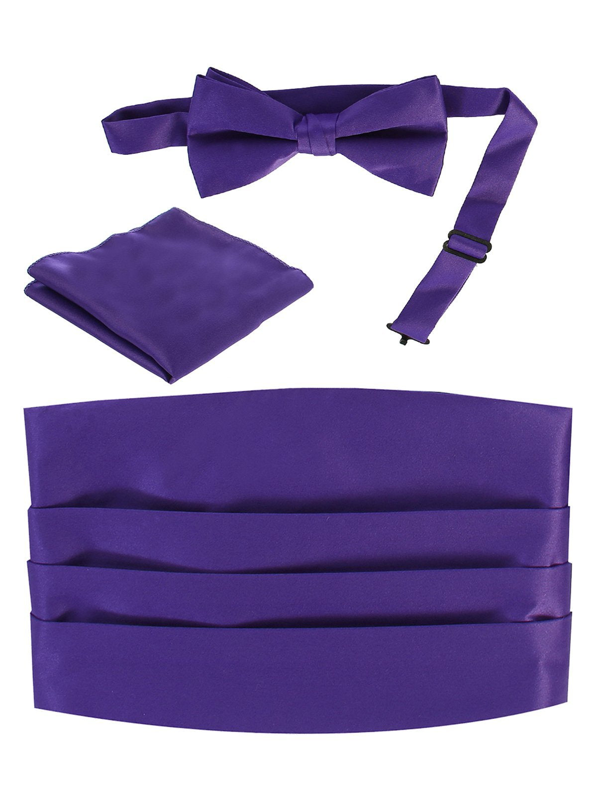 Adjustable Satin Cummerbund Set With Formal Bow Tie and Pocket Square