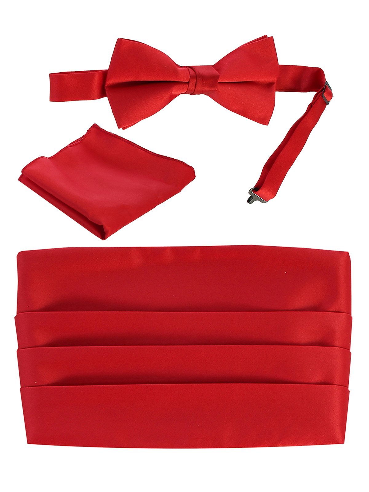 Adjustable Satin Cummerbund Set With Formal Bow Tie and Pocket Square
