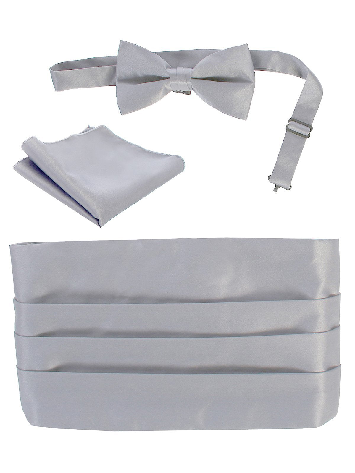 Adjustable Satin Cummerbund Set With Formal Bow Tie and Pocket Square