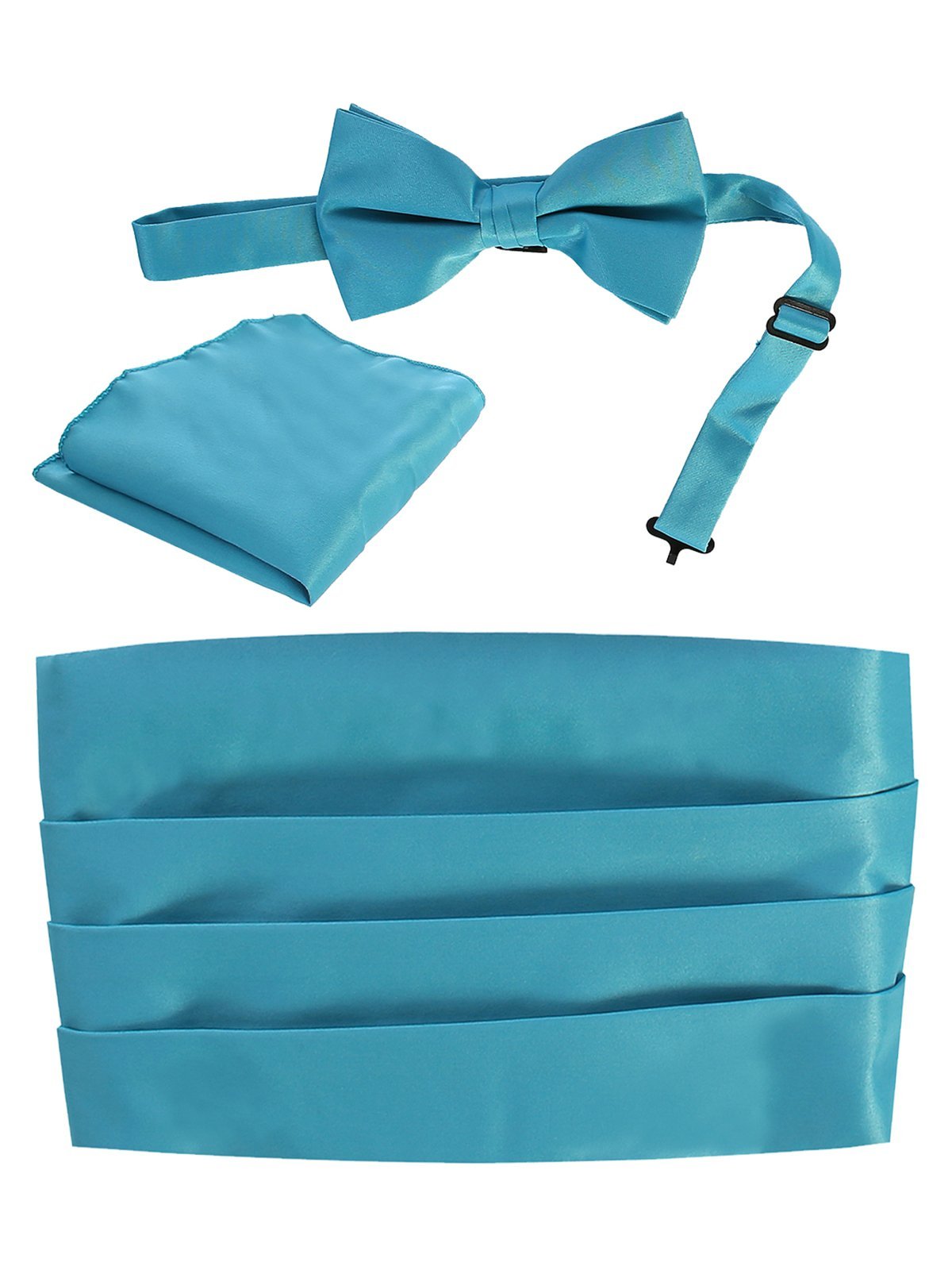 Adjustable Satin Cummerbund Set With Formal Bow Tie and Pocket Square