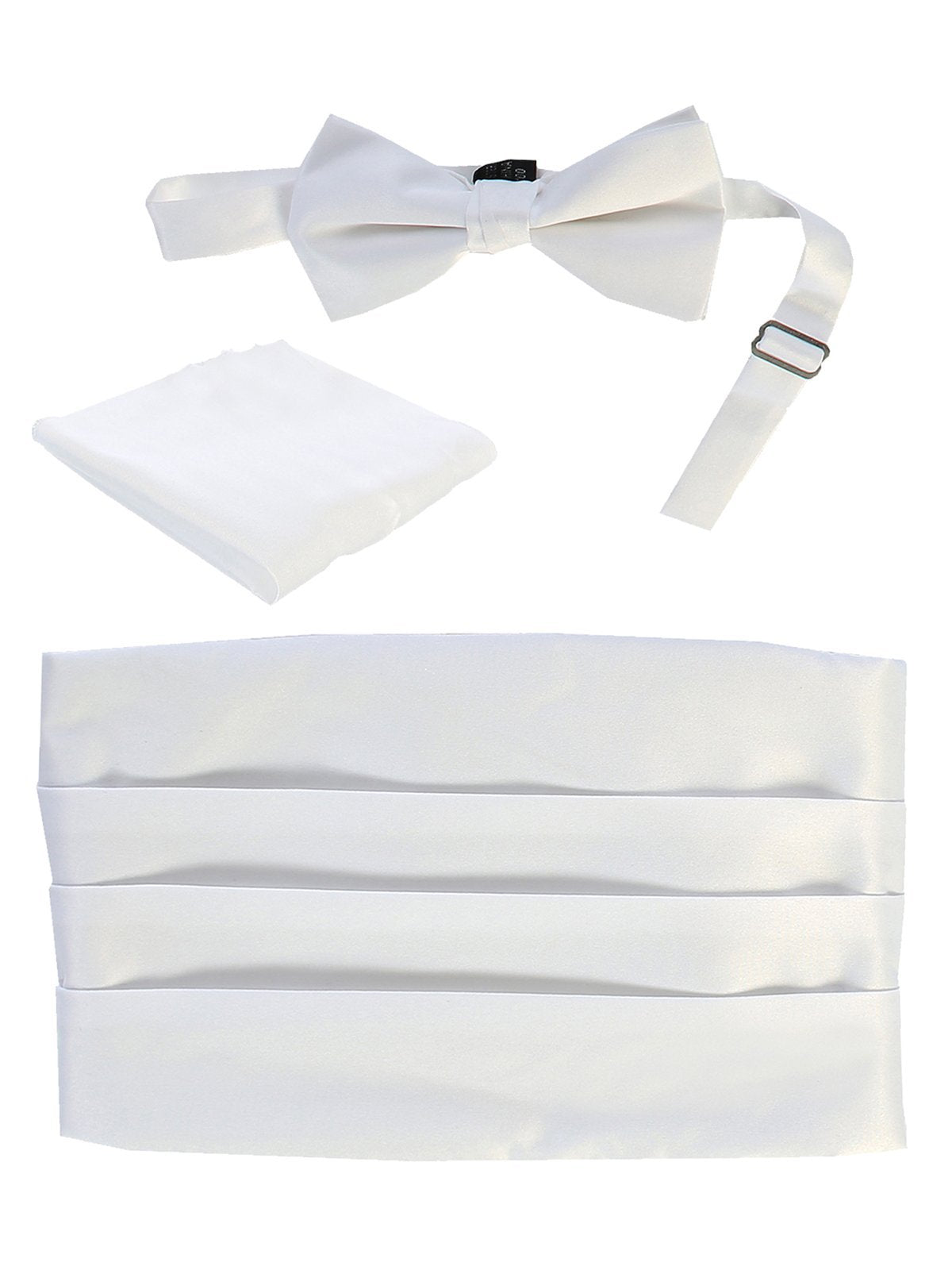 Adjustable Satin Cummerbund Set With Formal Bow Tie and Pocket Square