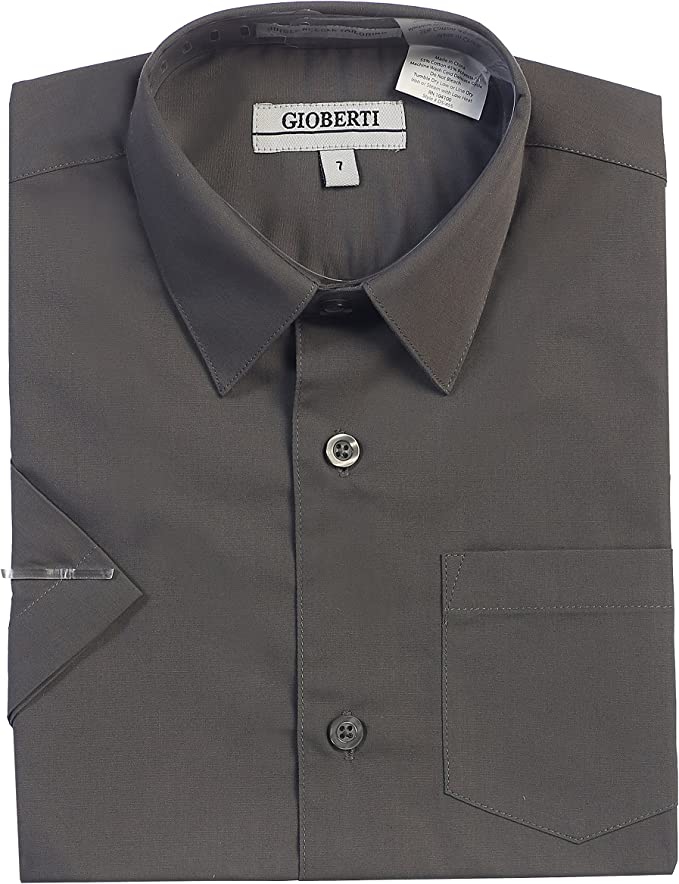 Boy's Short Sleeve Solid Dress Shirt - Dark Gray