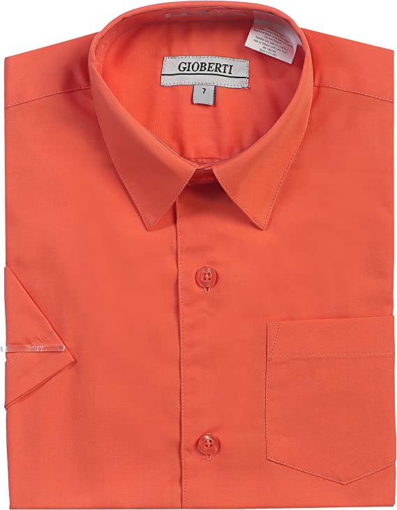 Boy's Short Sleeve Solid Dress Shirt -Coral