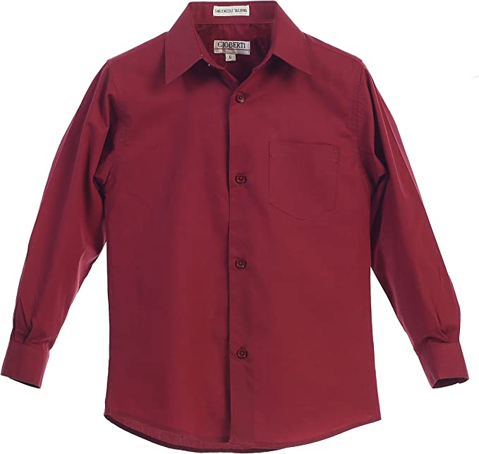 Boy's Long Sleeve Solid Dress Shirt -Burgundy