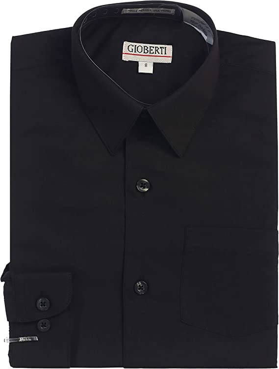 Boy's Long Sleeve Solid Dress Shirt -Black Suit Addiction Boy's Long Sleeve Solid Dress Shirt -Black Suit Addiction