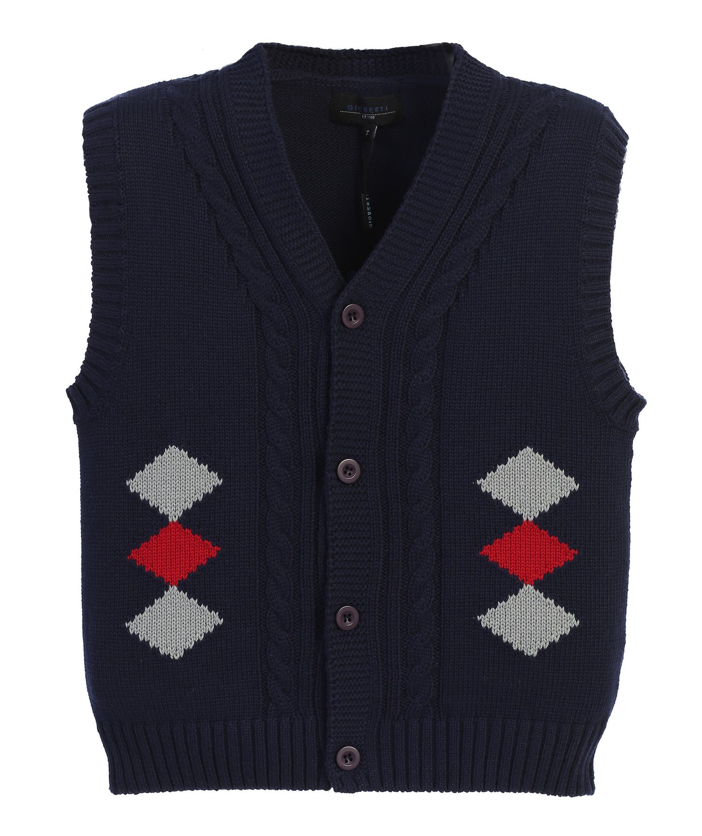 Diamond Print Knitted Vest %100 Cotton - Navy