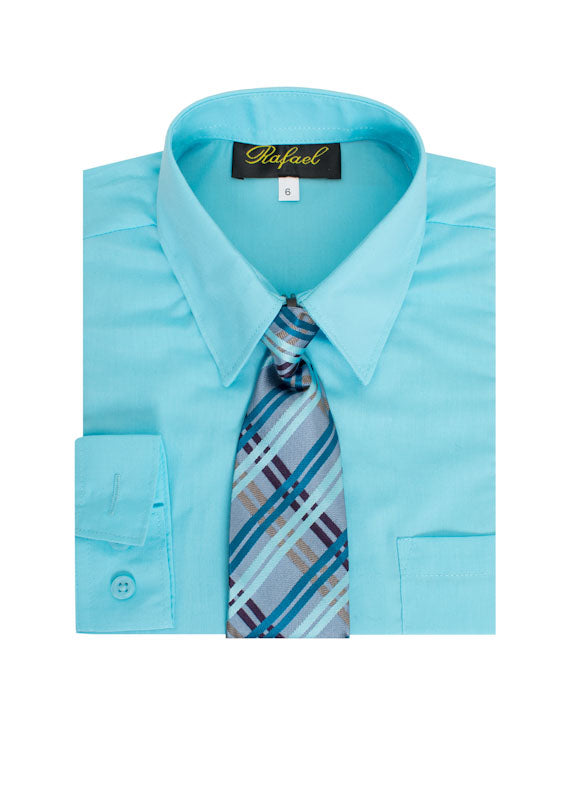 Boys Solid Long Sleeve Dress Shirt With Tie - Artic Blue