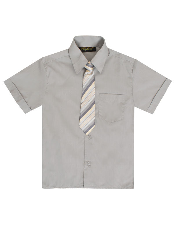 Boys Solid Short Sleeve Dress Shirt With Tie Boys Solid Short Sleeve Dress Shirt With Tie
