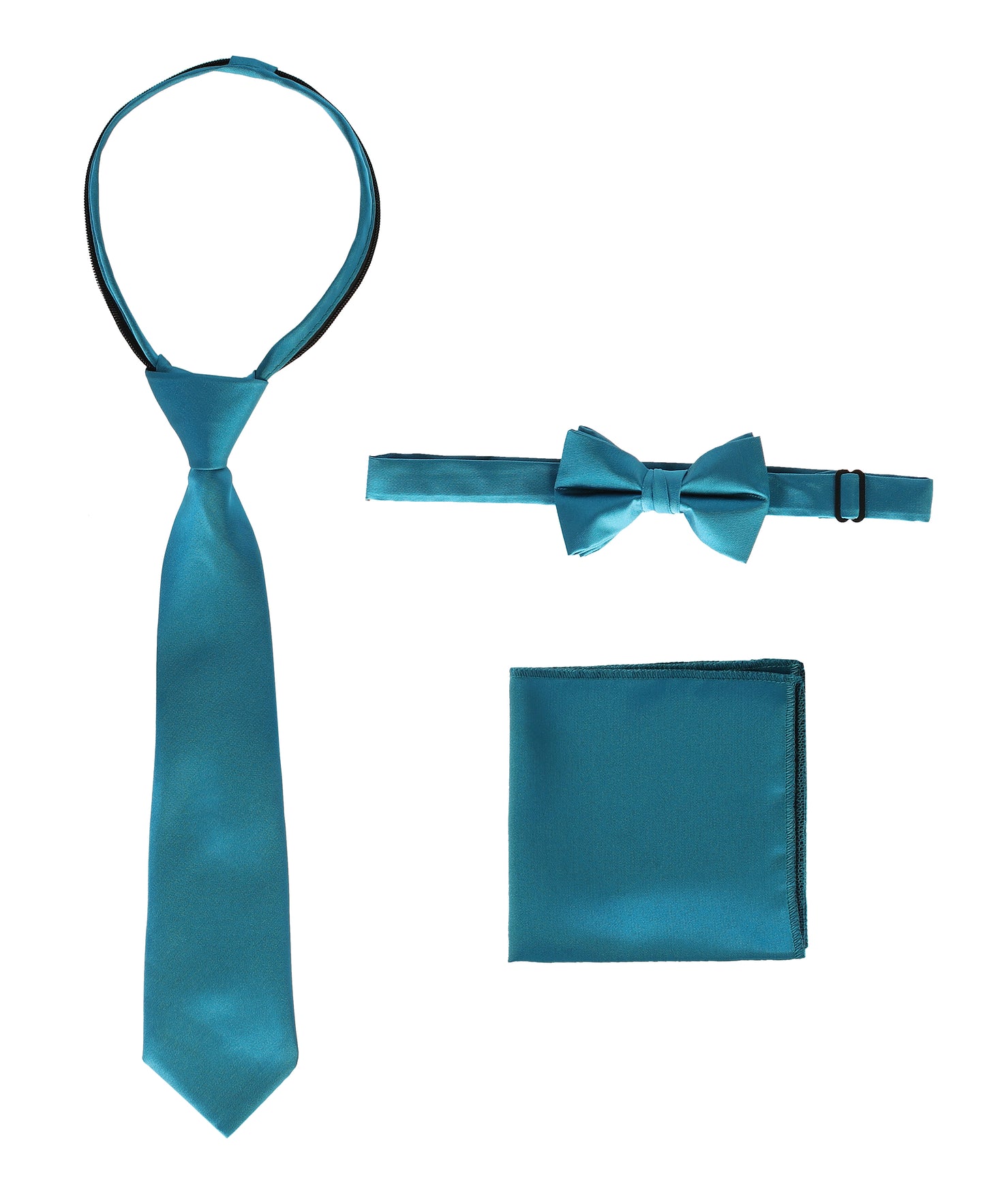 Solid Zipper Tie, Bow Tie and Handkerchief Set