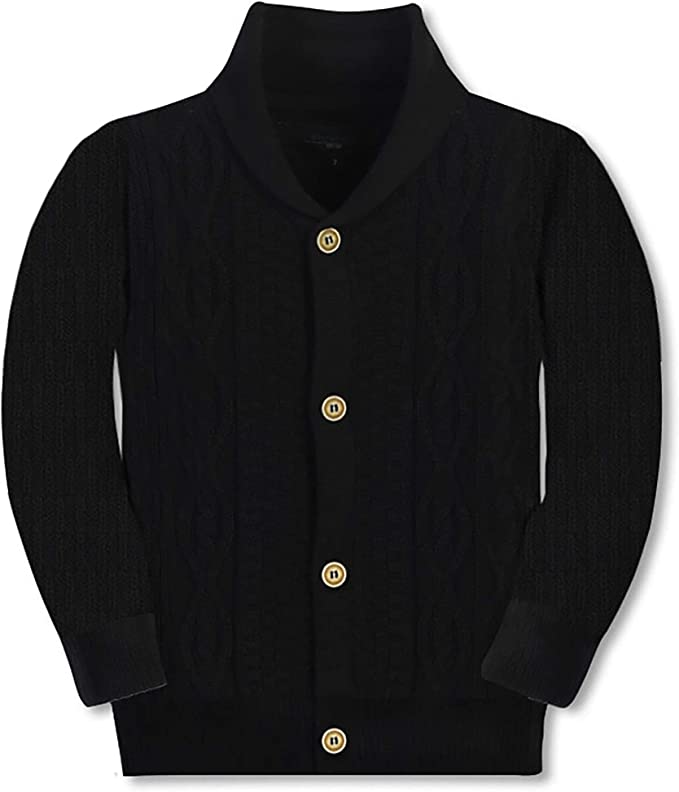 Boys Knitted Shawl Collar Cardigan Sweater %100 Cotton - Black