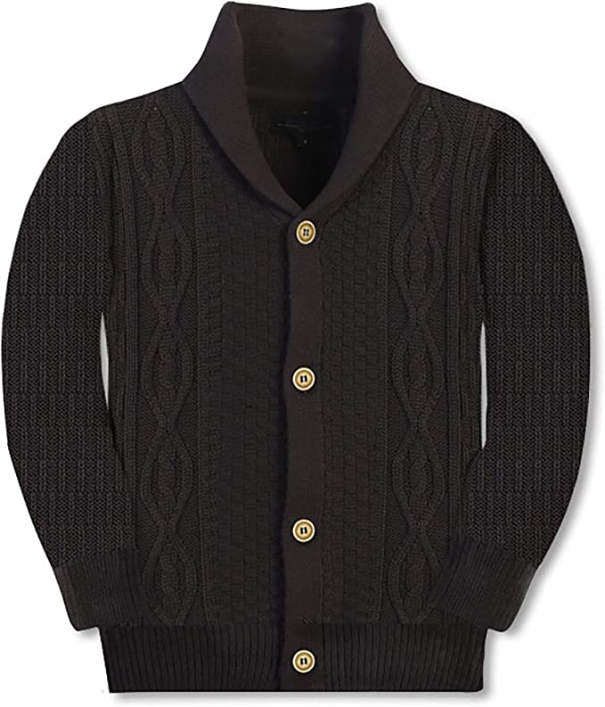 Boys Knitted Shawl Collar Cardigan Sweater %100 Cotton - Charcoal