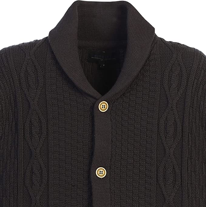 Boys Knitted Shawl Collar Cardigan Sweater %100 Cotton - Charcoal