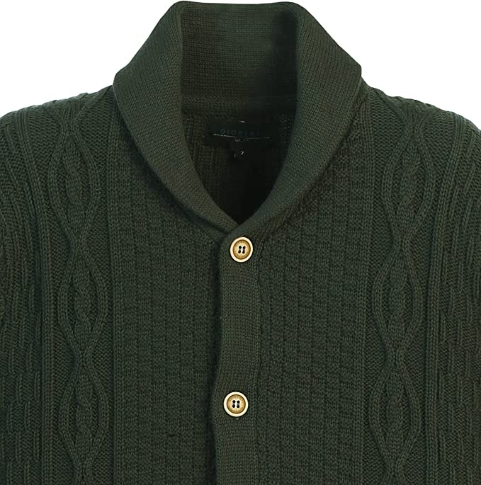 Boys Knitted Shawl Collar Cardigan Sweater %100 Cotton - Olive