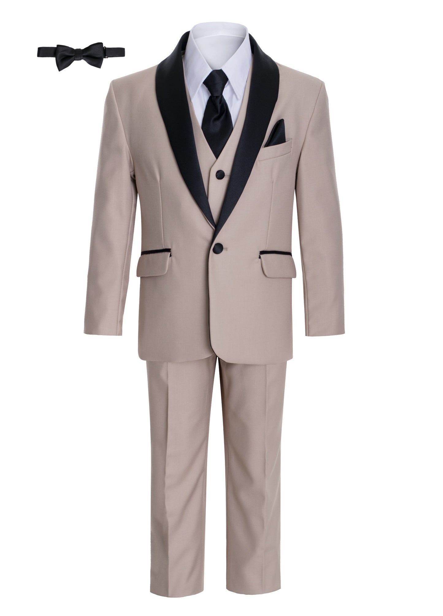 Boys' Shawl Collar Tuxedo Slim Fit Seven Pieces Set - Khaki