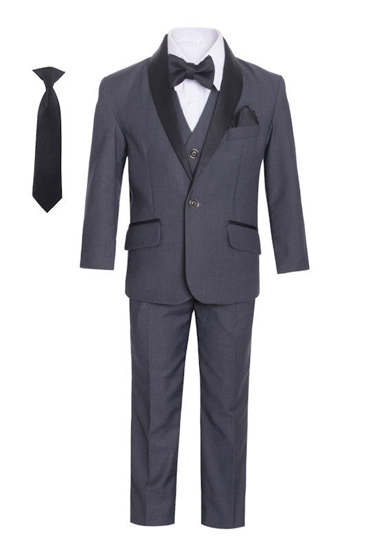 Boys' Shawl Collar Tuxedo Slim Fit Seven Pieces Set - Charcoal
