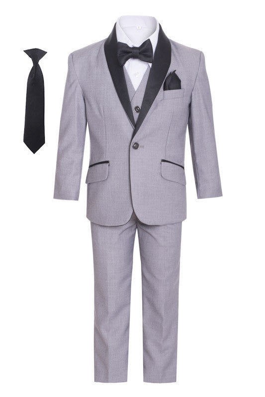 Boys' Husky Fit Shawl Collar Tuxedo Seven Pieces Set - Gray