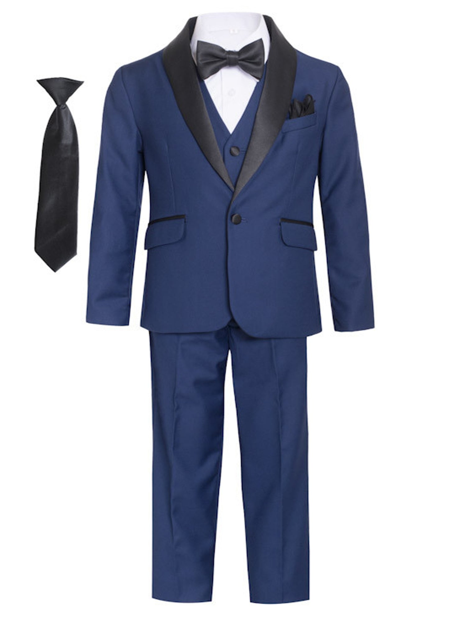 Boys' Husky Fit Shawl Collar Tuxedo Seven Pieces Set - Navy