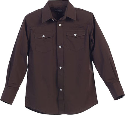 Men's Casual Western Cowboy Solid Long Sleeve Shirt with Pearl Snap-On Buttons