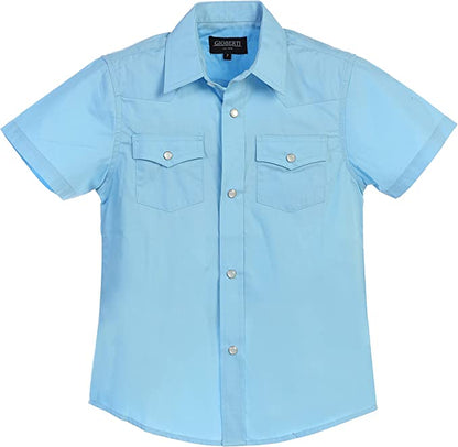 Men's Western Cowboy Casual Solid Short Sleeve Shirt with Pearl Snap-On Buttons