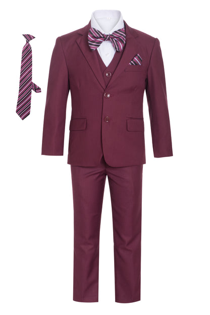 Teenage Boys Slim Fit Burgundy Formal Suit Set 