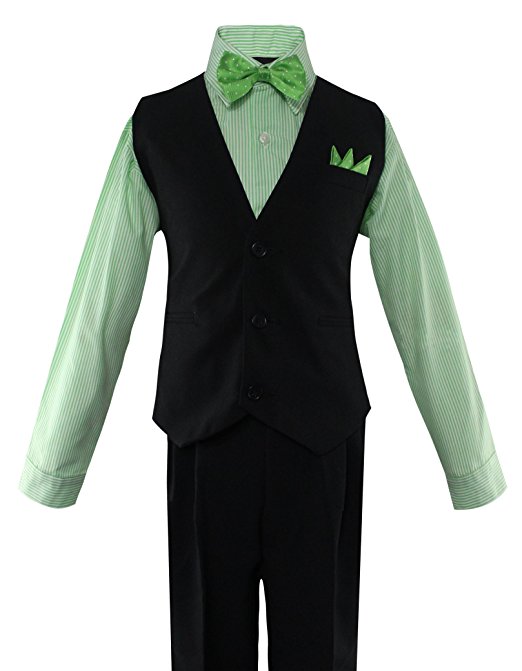 Boys Vest Pants Solid  5 Piece Set With Shirt And Tie - Black / Pinstriped
