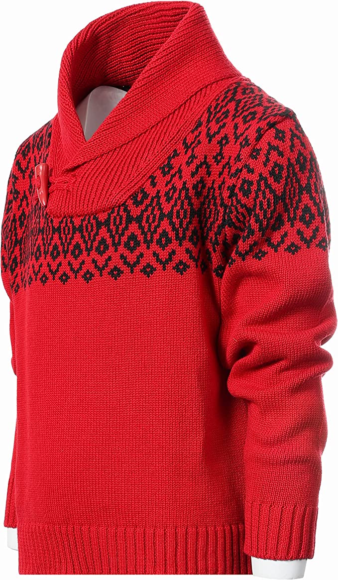 Pullover Knitted Sweater with Toggle Button Closure- Red