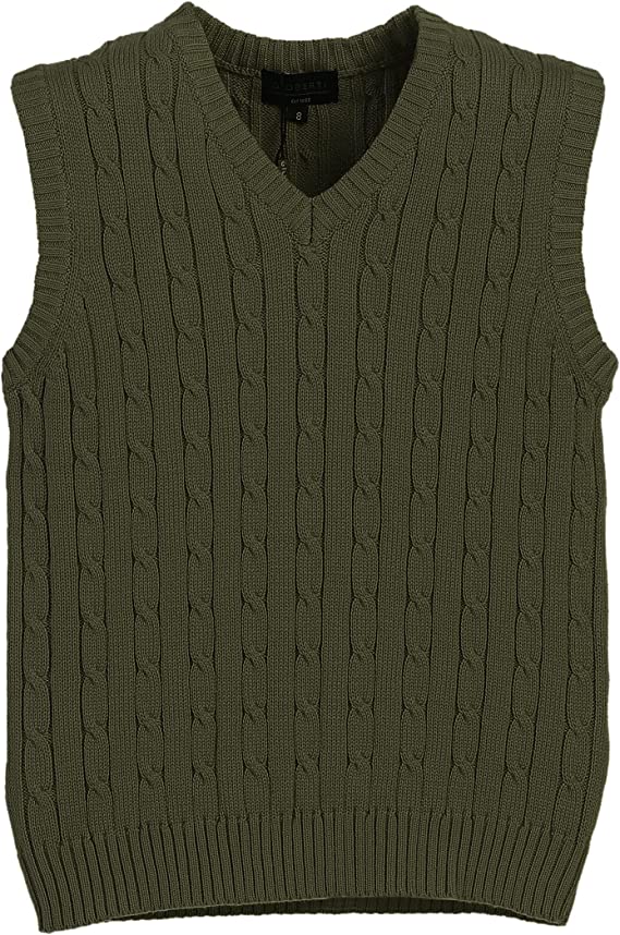 Soft V-Neck Cable Knit Sweater Vest-Olive