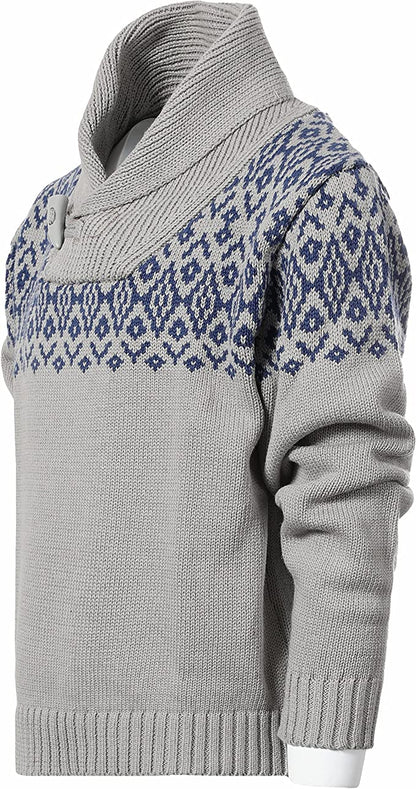Pullover Knitted Sweater with Toggle Button Closure- Gray