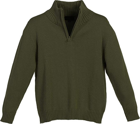 Knitted Half Zip 100% Cotton Sweater - Olive