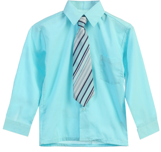 Boys Solid Long Sleeve Dress Shirt With Tie - Hawaiian Blue