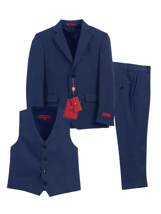 Boys Royal Blue Dress Suit 3 piece Set Jacket Vest Pants