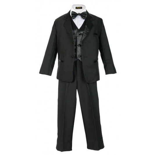 Boys Tuxedo 5- Piece Set With Shirt And Bow Tie -Black