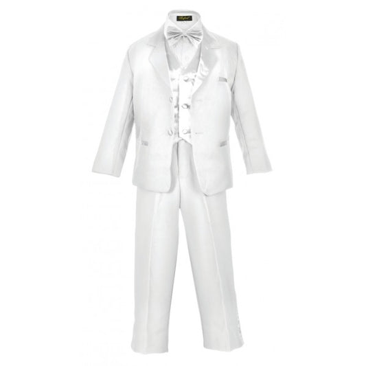 Boys Tuxedo 5- Piece Set With Shirt And Bow Tie -White