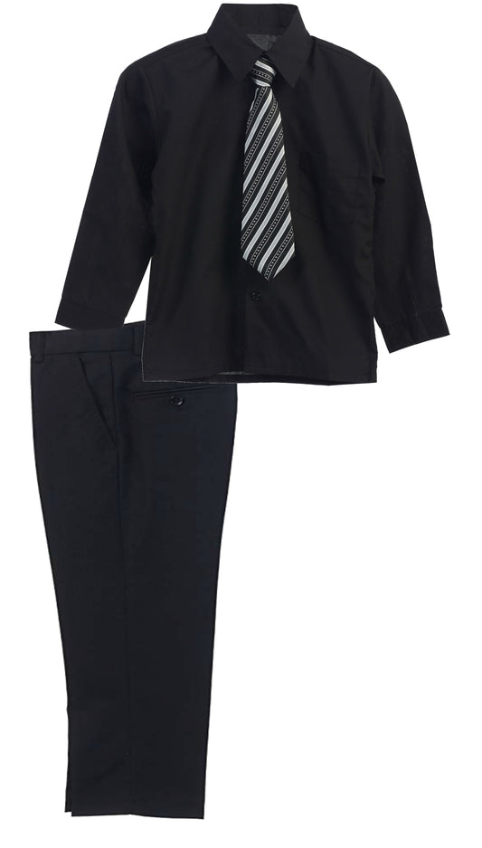 Boys Dress Pants Set With Shirt And Tie -Black Pants / Black Shirt