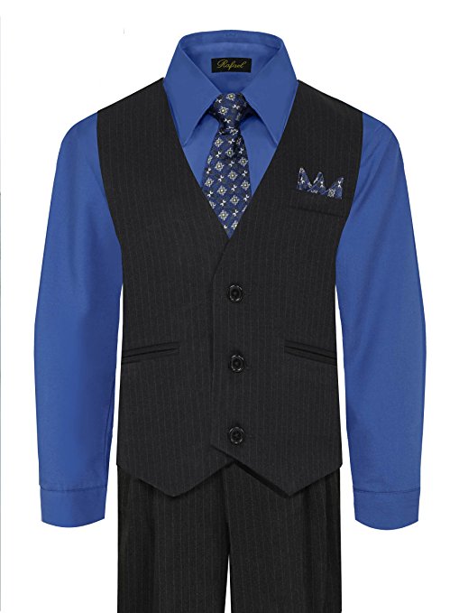 Boys Vest Pants Pinstriped 5 Piece Set With Shirt And Tie - Royal Blue