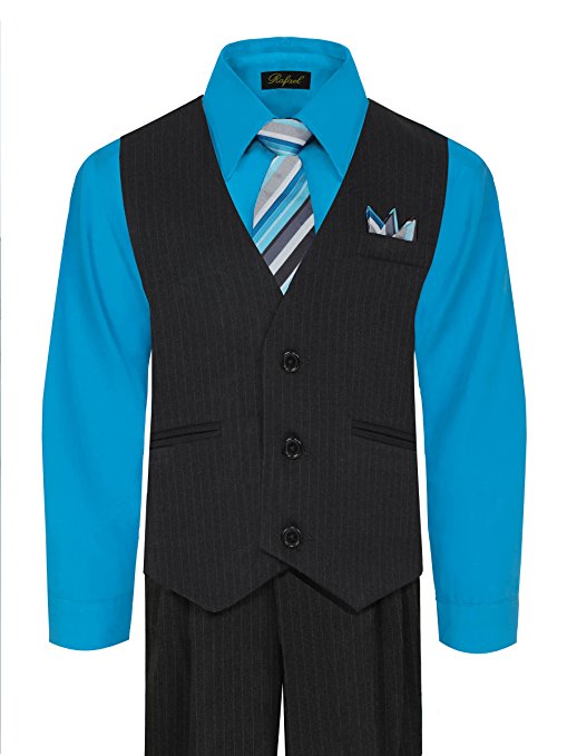 Copy of Boys Vest Pants Pinstriped 5 Piece Set With Shirt And Tie - Vivid Blue
